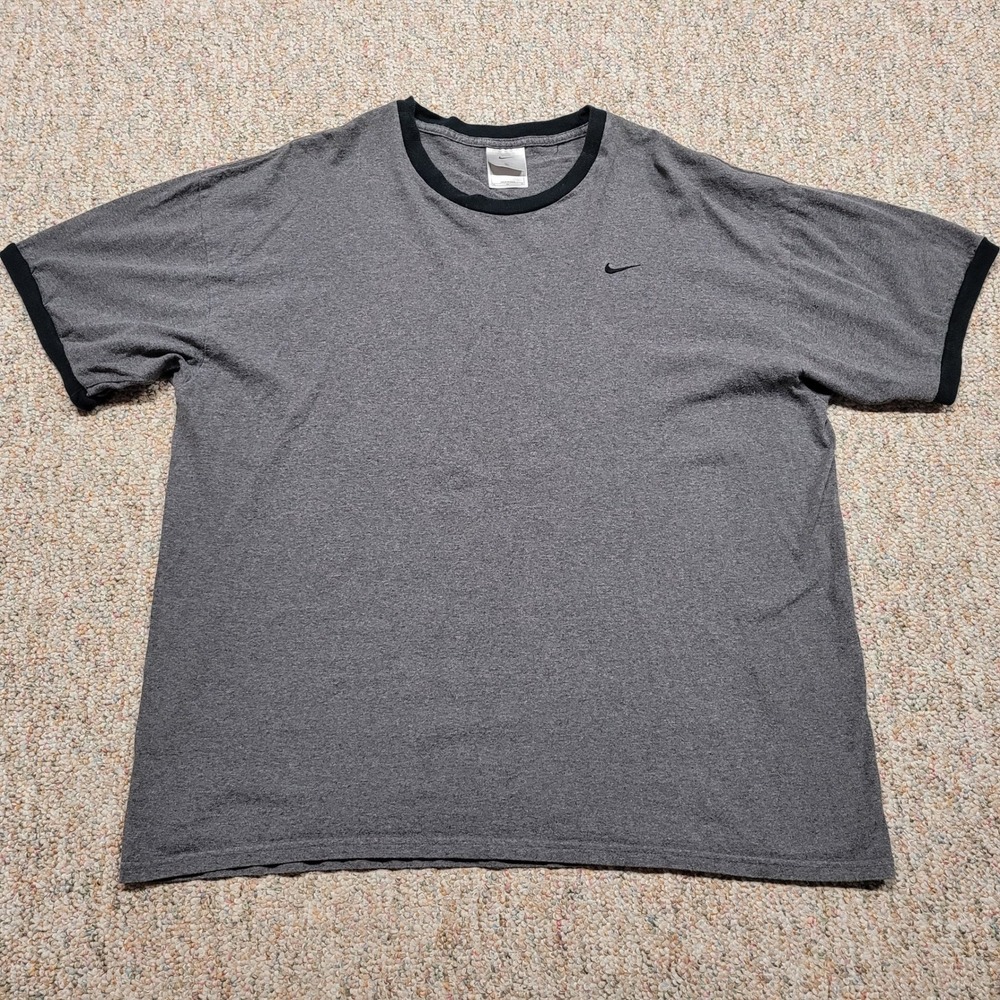 Nike Shirt Mens XL Gray Ringer Vintage Made in USA Embroidered Swoosh Streetwear